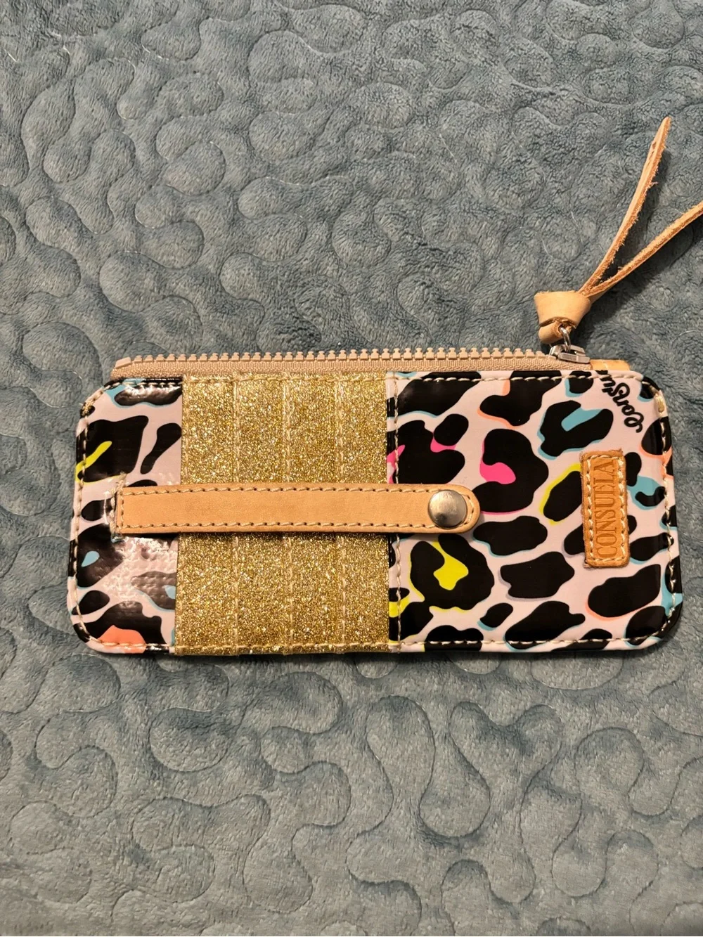Glitter Accent Leopard Card Wristlet - Pink